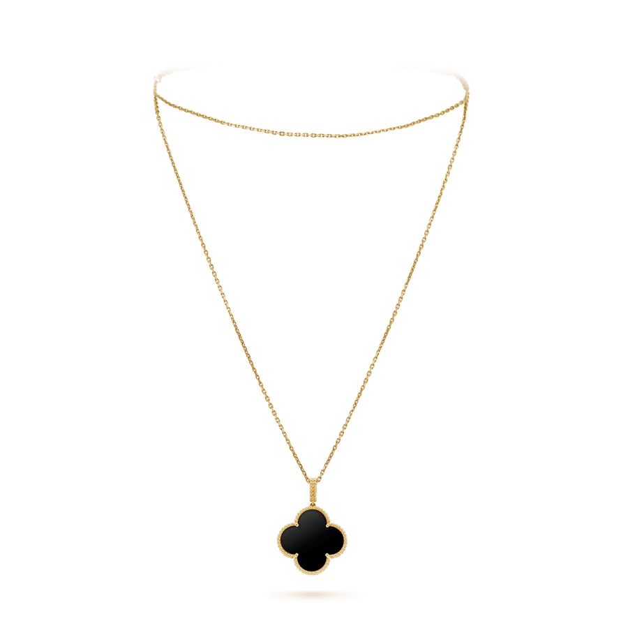 CCjewelry CLOVER 25MM GOLD ONYX BIG CLOVER NECKLACE
