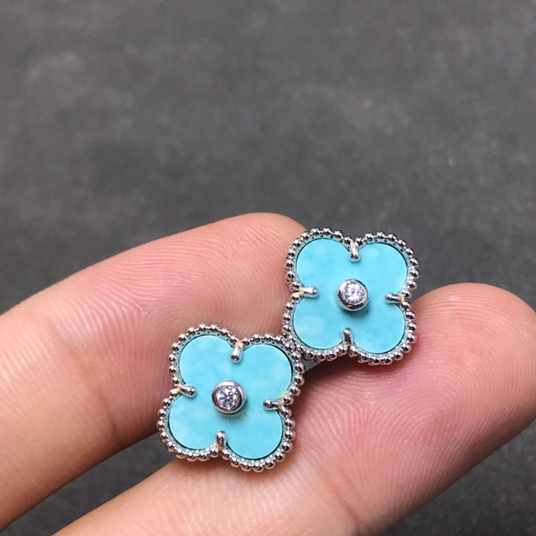 CCjewelry CLOVER 1 DIAMOND BLUE SKY SILVER EARRINGS