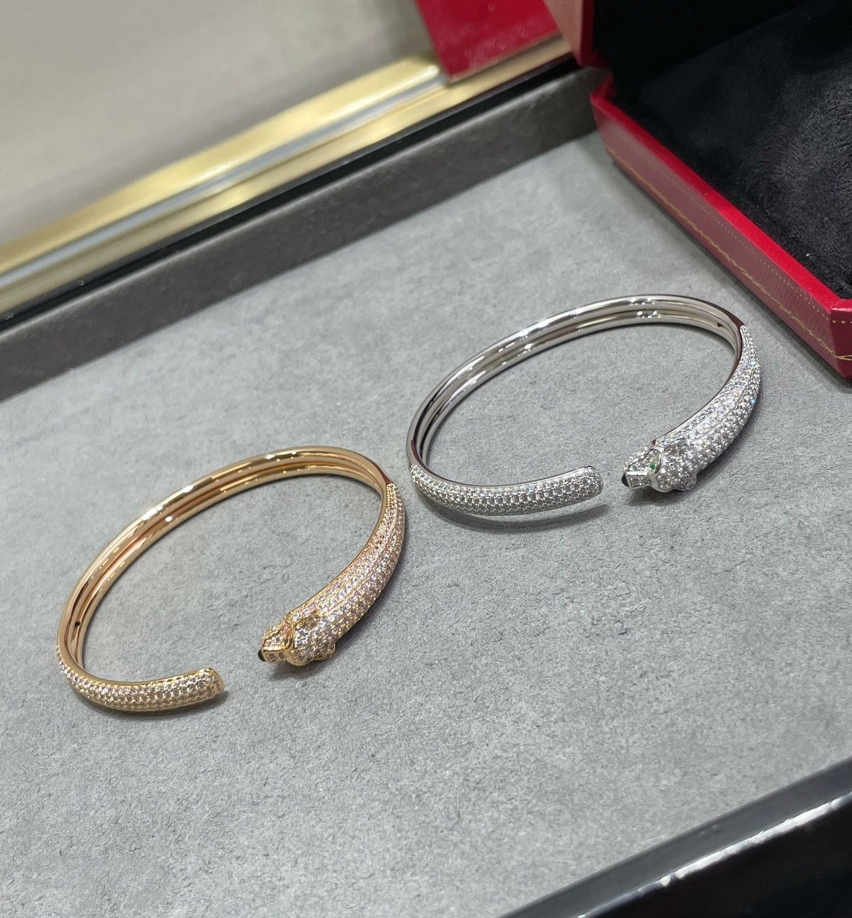 {💎CC JEWELRY}  PANTHERE FULL DIAMOND OPEN BRACELET，925 Sterling Silver
