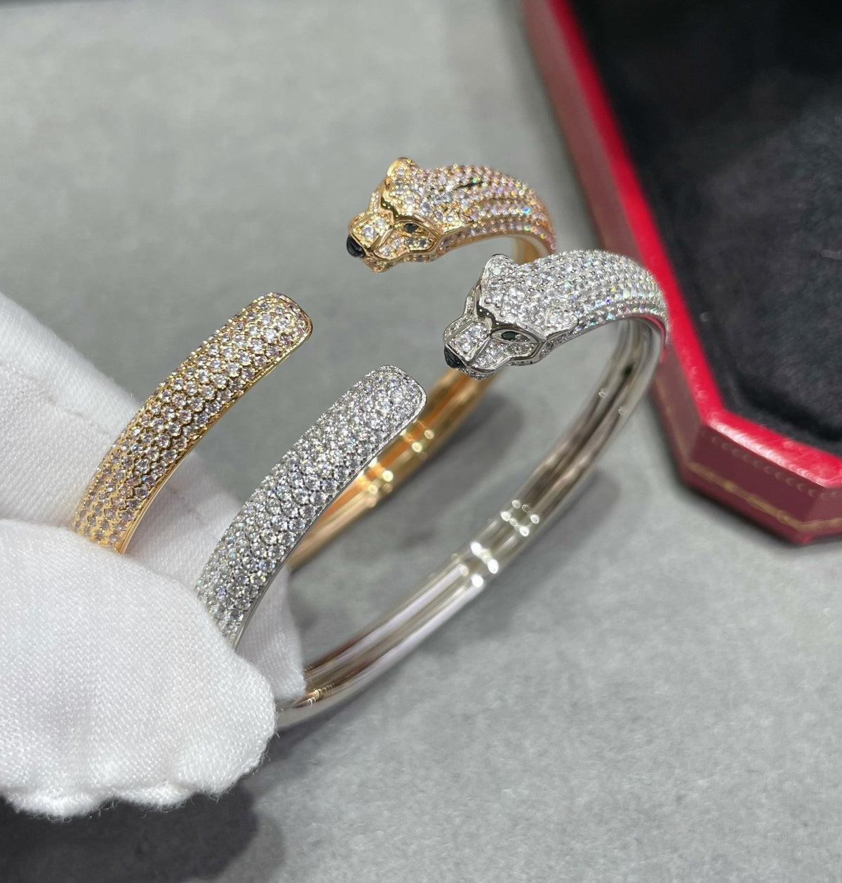 {💎CC JEWELRY}  PANTHERE FULL DIAMOND OPEN BRACELET，925 Sterling Silver