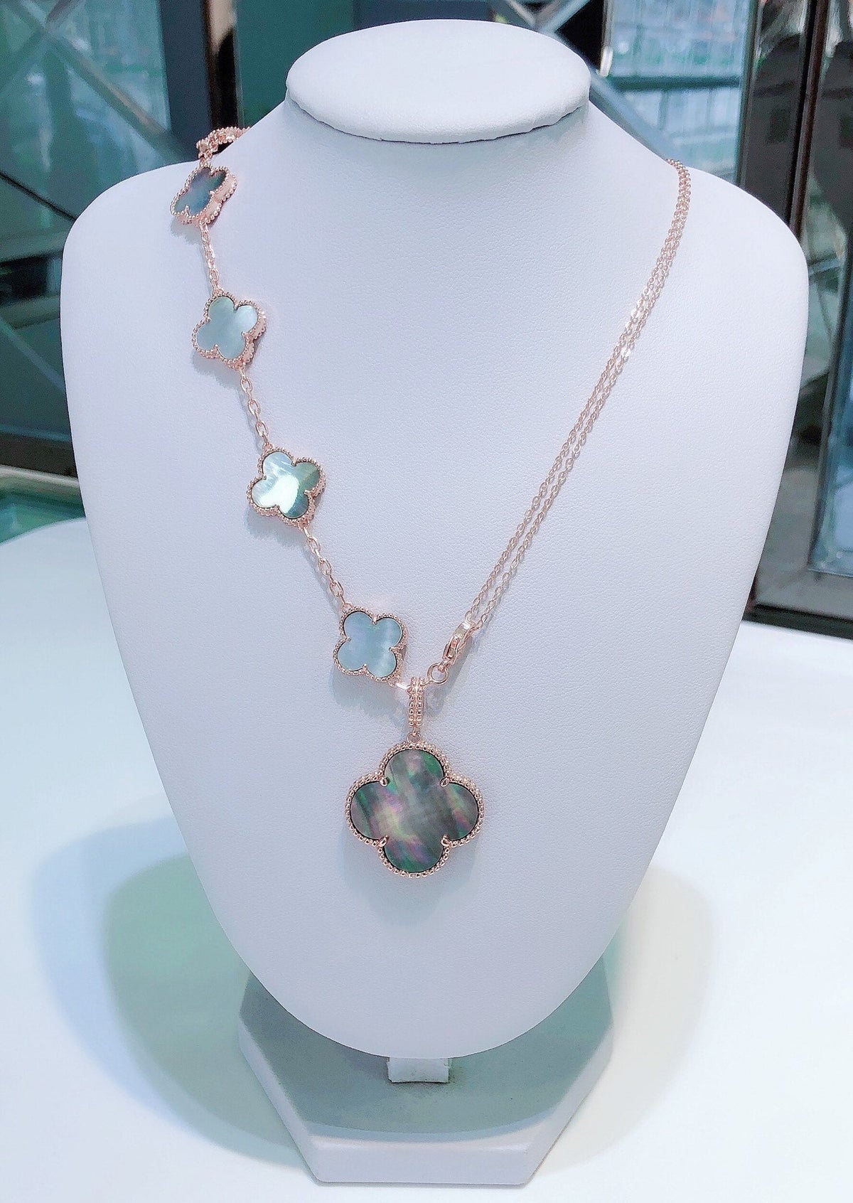 CCjewelry COMBINED BRACELET 5 MOTIFS AND NECKLACE DARK MOP ROSE GOLD