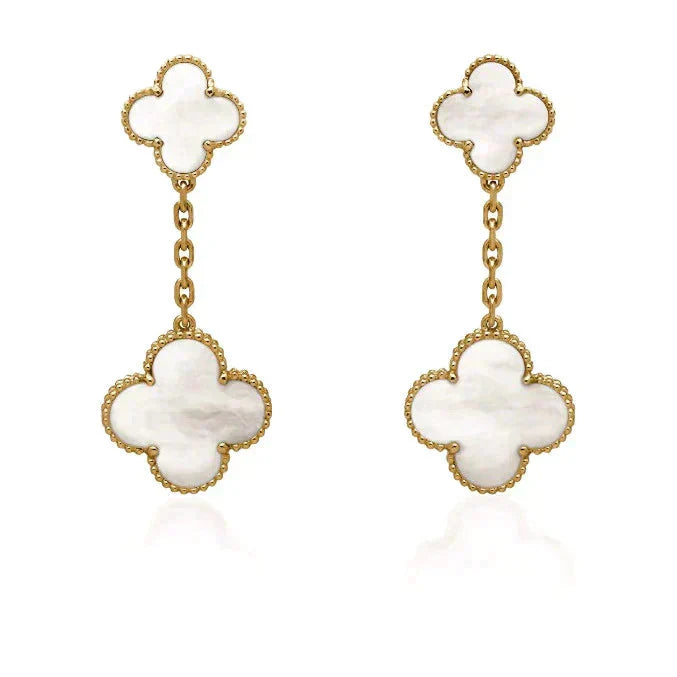 CCjewelry CLOVER 2 MOTIF WHITE MOP EARRINGS