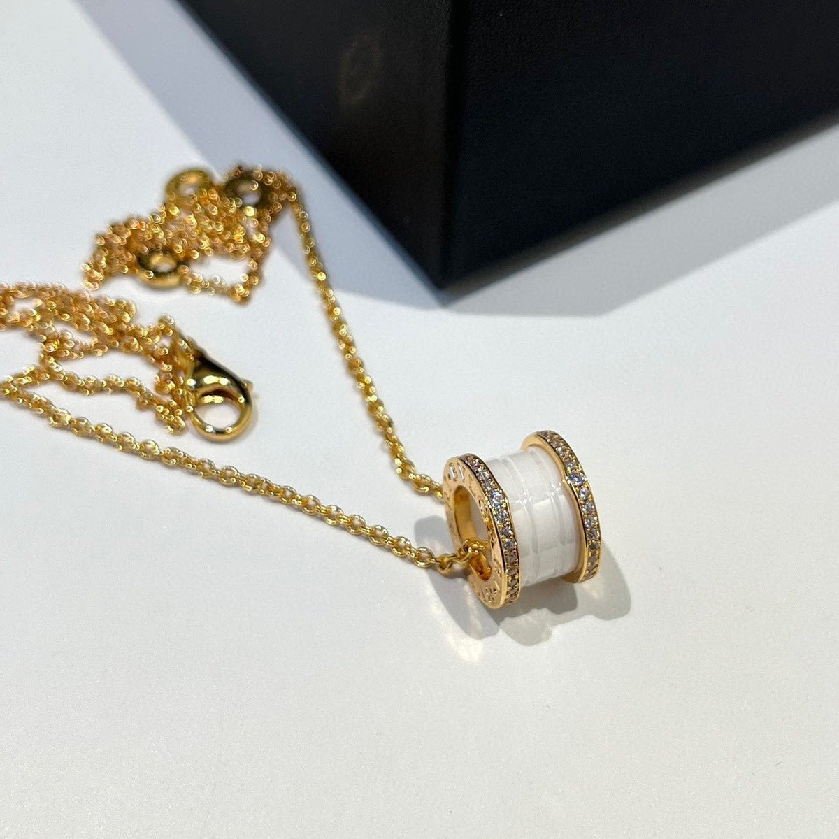 [BV JEWELRY]ZERO 1 WHITE CERAMIC DIAMOND PINK GOLD NECKLACE
