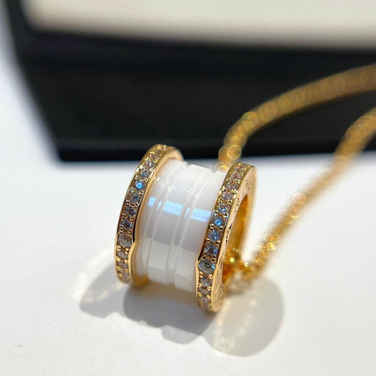 [BV JEWELRY]ZERO 1 WHITE CERAMIC DIAMOND PINK GOLD NECKLACE